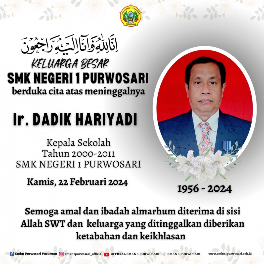 Turut Berdukacita Atas Berpulangnya Bapak Dadik Hariyadi  SMK Negeri 1 Purwosari