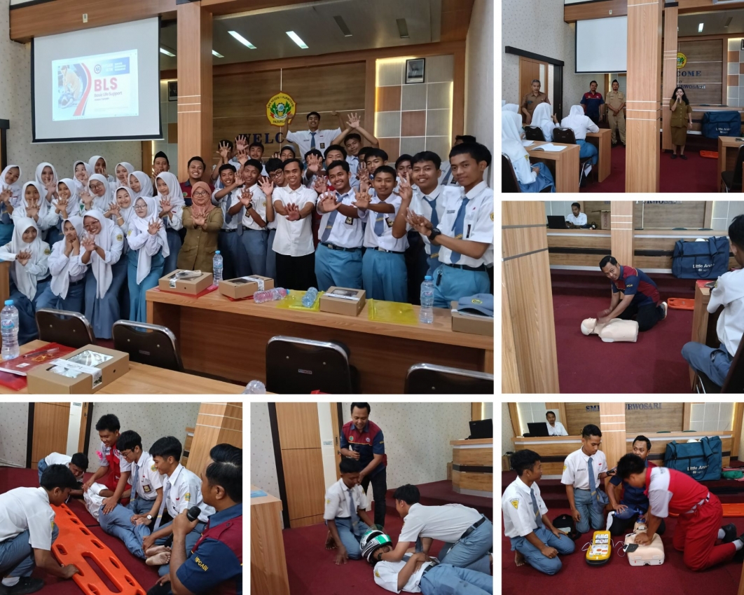 Sosialisasi BLS-Basic Life Support atau Bantuan Hidup Dasar Dari Dinas Kesehatan Kabupaten Pasuruan SMK Negeri 1 Purwosari
