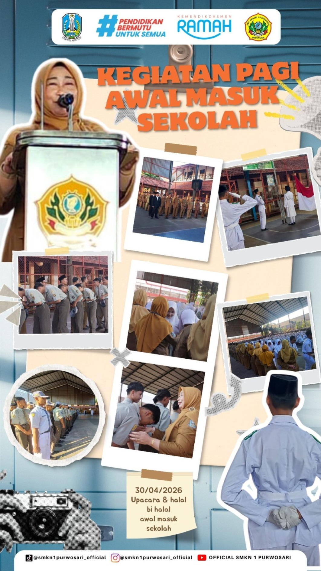 Kegiatan Upacara Rutin serta Halal Bihalal Awal Masuk Sekolah Antara Guru dan Siswa 2026 SMK Negeri 1 Purwosari